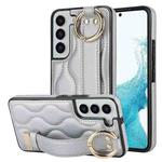 For Samsung Galaxy S22 Non-slip Full Coverage Ring PU Phone Case with Wristband(Silver)