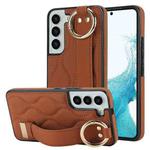For Samsung Galaxy S22 Non-slip Full Coverage Ring PU Phone Case with Wristband(Brown)