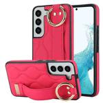 For Samsung Galaxy S22+ Non-slip Full Coverage Ring PU Phone Case with Wristband(Rose Red)