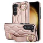 For Samsung Galaxy S23 Non-slip Full Coverage Ring PU Phone Case with Wristband(Rose Gold)