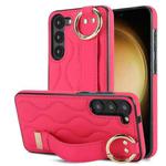 For Samsung Galaxy S23 Non-slip Full Coverage Ring PU Phone Case with Wristband(Rose Red)