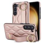 For Samsung Galaxy S23+ Non-slip Full Coverage Ring PU Phone Case with Wristband(Rose Gold)