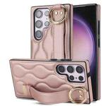 For Samsung Galaxy S23 Ultra Non-slip Full Coverage Ring PU Phone Case with Wristband(Rose Gold)