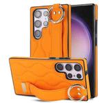 For Samsung Galaxy S23 Ultra Non-slip Full Coverage Ring PU Phone Case with Wristband(Orange)