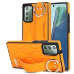 For Samsung Galaxy Note20 Non-slip Full Coverage Ring PU Phone Case with Wristband(Orange)