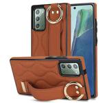 For Samsung Galaxy Note20 Non-slip Full Coverage Ring PU Phone Case with Wristband(Brown)