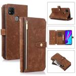 For Xiaomi Redmi 9C Dream 9-Card Wallet Zipper Bag Leather Phone Case(Brown)