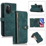 For Xiaomi Redmi K40 Dream 9-Card Wallet Zipper Bag Leather Phone Case(Green)