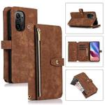For Xiaomi Redmi K40 Dream 9-Card Wallet Zipper Bag Leather Phone Case(Brown)