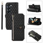 For Samsung Galaxy Z Fold5 Crossbody Diamond Lattice Folding Leather Phone Case(Black)