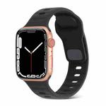 For Apple Watch 8 45mm Square Buckle Stripes Silicone Watch Band(Black)