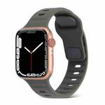 For Apple Watch 8 45mm Square Buckle Stripes Silicone Watch Band(Dark Green)