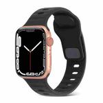 For Apple Watch Series 7 45mm Square Buckle Stripes Silicone Watch Band(Black)