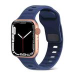 For Apple Watch 3 42mm Square Buckle Stripes Silicone Watch Band(Dark Blue)