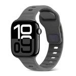 For Apple Watch Series 10 46mm Square Buckle Stripes Silicone Watch Band(Dark Grey)