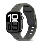 For Apple Watch Series 10 42mm Square Buckle Stripes Silicone Watch Band(Dark Green)