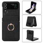 For Samsung Galaxy Z Flip4 Full Coverage Fold Solid Color PU Phone Case with Ring(Black)