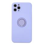 For iPhone 11 Solid Color Liquid Silicone Shockproof Full Coverage Protective Case with Ring Holder(Light Purple)