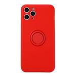 For iPhone 11 Solid Color Liquid Silicone Shockproof Full Coverage Protective Case with Ring Holder(Bright Red)