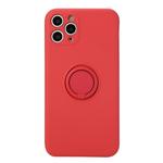 For iPhone 11 Solid Color Liquid Silicone Shockproof Full Coverage Protective Case with Ring Holder(Red)