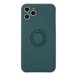 For iPhone 11 Pro Solid Color Liquid Silicone Shockproof Full Coverage Protective Case with Ring Holder(Deep Green)