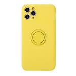 For iPhone 11 Pro Solid Color Liquid Silicone Shockproof Full Coverage Protective Case with Ring Holder(Yellow)