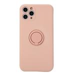 For iPhone 11 Pro Max Solid Color Liquid Silicone Shockproof Full Coverage Protective Case with Ring Holder(Pink)
