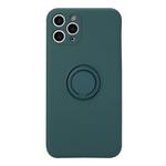 For iPhone 11 Pro Max Solid Color Liquid Silicone Shockproof Full Coverage Protective Case with Ring Holder(Deep Green)