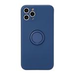 For iPhone 11 Pro Max Solid Color Liquid Silicone Shockproof Full Coverage Protective Case with Ring Holder(Dark Blue)