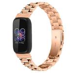 For Fitbit Inspire 3 Three Bead Flat Buckle Stainless Steel Watch Band(Rose Gold)