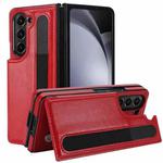For Samsung Galaxy Z Fold5 Full Coverage Fold Double Buckle PU Phone Case with Pen Slots(Red)