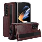 For Samsung Galaxy Z Fold4 Full Coverage Fold Double Buckle PU Phone Case with Pen Slots(Brown)