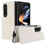 For Samsung Galaxy Z Fold4 Rhombic Texture Full Coverage Fold Double Buckle PU Phone Case(White)