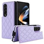 For Samsung Galaxy Z Fold4 Rhombic Texture Full Coverage Fold Double Buckle PU Phone Case(Purple)