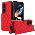 For Samsung Galaxy Z Fold4 Rhombic Texture Full Coverage Fold Double Buckle PU Phone Case(Red)