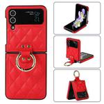 For Samsung Galaxy Z Flip4 Rhombic Microfiber Folding Phone Case with Ring(Red)