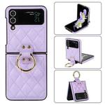 For Samsung Galaxy Z Flip4 Rhombic Microfiber Folding Phone Case with Ring(Purple)