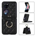 For Huawei P50 Pocket Rhombic Microfiber Folding Phone Case with Ring(Black)