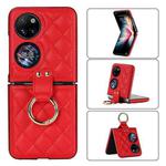 For Huawei P50 Pocket Rhombic Microfiber Folding Phone Case with Ring(Red)