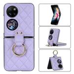 For Huawei P50 Pocket Rhombic Microfiber Folding Phone Case with Ring(Purple)