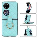 For Huawei P50 Pocket Rhombic Microfiber Folding Phone Case with Ring(Blue)