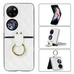 For Huawei P50 Pocket Rhombic Microfiber Folding Phone Case with Ring(White)