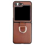 For Samsung Galaxy Z Flip5 Solid Color Litchi Leather Texture Protective Phone Case with Ring(Brown)