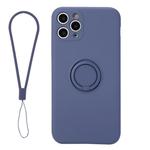 For iPhone 11 Solid Color Liquid Silicone Shockproof Full Coverage Protective Case with Ring Holder & Lanyard(Grey)