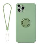 For iPhone 11 Pro Solid Color Liquid Silicone Shockproof Full Coverage Protective Case with Ring Holder & Lanyard(Green)