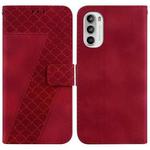 For Motorola Moto G52 Seven-shaped Embossed Leather Phone Case(Red)