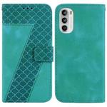 For Motorola Moto G52J JP Version 7-shaped Embossed Leather Phone Case(Green)