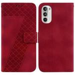 For Motorola Moto G52J JP Version 7-shaped Embossed Leather Phone Case(Red)