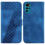 For Motorola Moto G22 7-shaped Embossed Leather Phone Case(Blue)