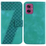 For Motorola Moto G55 Seven-shaped Embossed Leather Phone Case(Green)